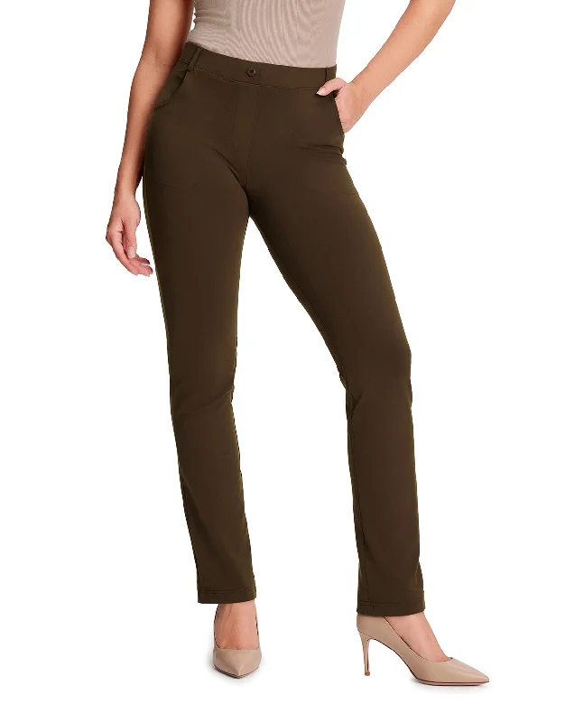 Straight Leg Yoga Dress Pants, 4 Pockets (Espresso) Chic Wool Trousers