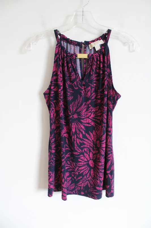 MICHAEL Michael Kors Navy Blue Pink Tropical Patterned Tank | S sexy tank top