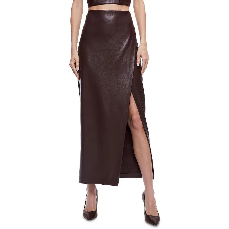 Alice and Olivia Womens Siobhan Split Hem Faux Leather Maxi Skirt leather skirt refined