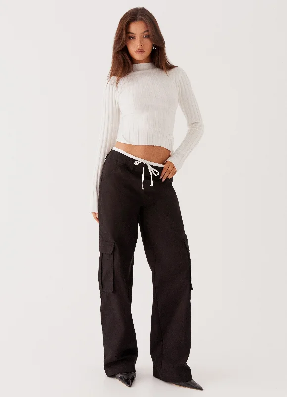 Grace Lily Cargo Pants - Black Modern Bootcut Pants