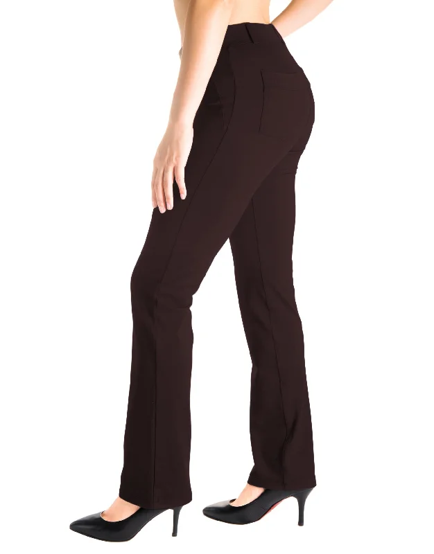Straight Leg Yoga Dress Pants, Back Pockets (Plum Brown) Lightweight Linen Pants