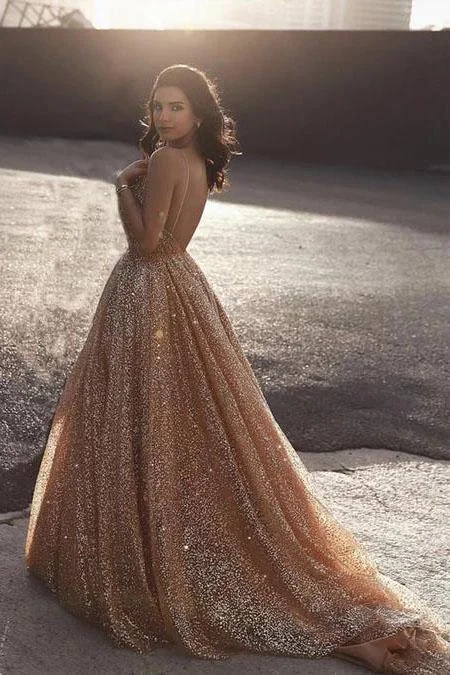 Sparkly Spaghetti Straps A Line Elegant Long Prom Dress, Sequins Evening Party Dresses STI15430 Pleated Skirt Elegant Sparkly Spaghetti Straps A Line Elegant Long Prom Dress, Sequins Evening Party Dresses STI15430 Pleated Skirt Elegant