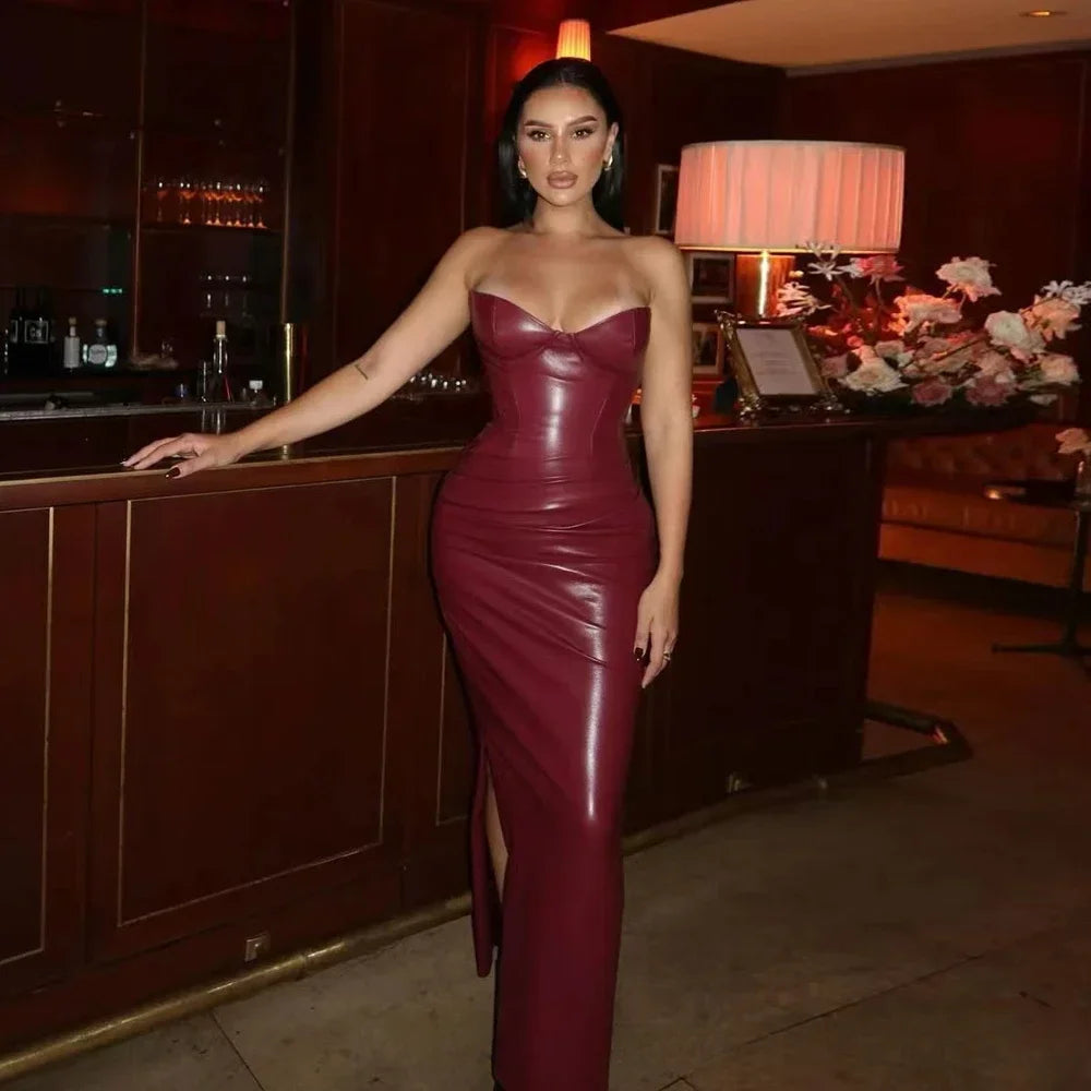 Lunivop Autumn Strapless Party Dresses 2024 New Arrivals Wine PU Corset Dress Sexy Midi Bodycon Night Event Dress Women Tunics Bridal satin Lunivop Autumn Strapless Party Dresses 2024 New Arrivals Wine PU Corset Dress Sexy Midi Bodycon Night Event Dress Women Tunics Bridal satin