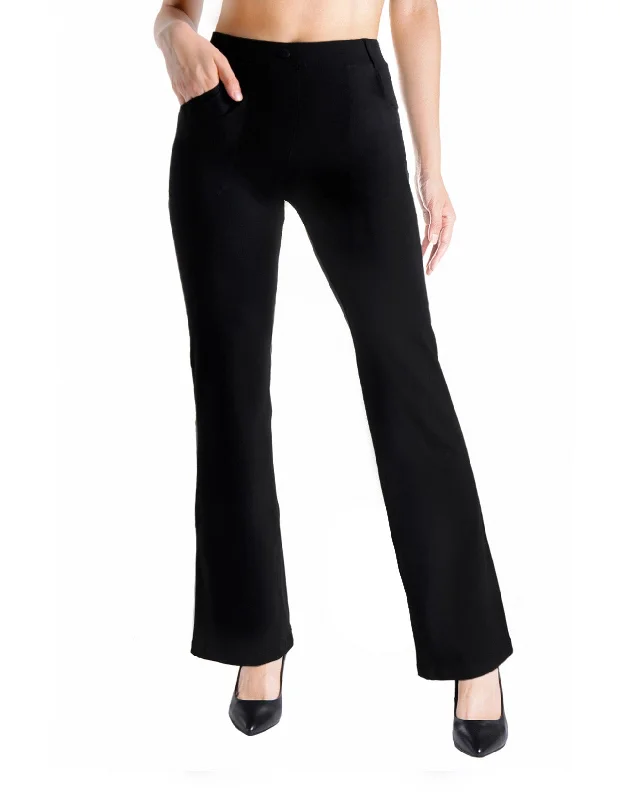 Flare Yoga Dress Pants, 4 Pockets (Black) Soft Stretch Trousers