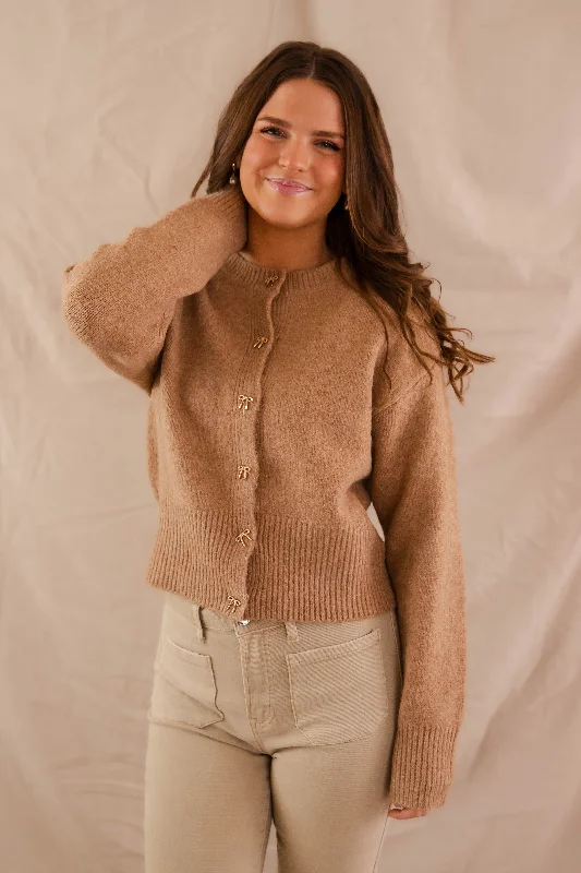 Totally Smitten Cardigan-Taupe Welt Pockets Slit Pockets Flap Pockets