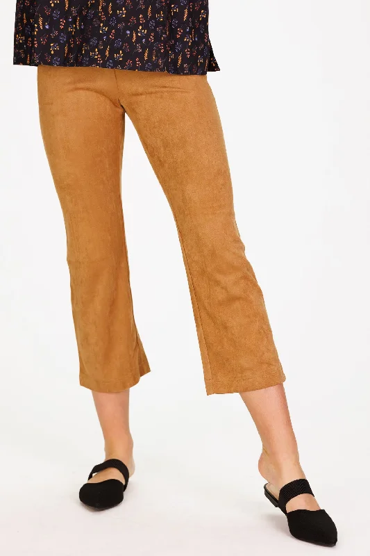 Traveling Pant in Brown Stretch Suede Relaxed High-Waist Trousers
