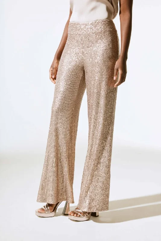 Joseph Ribkoff Matte Gold Sequined Pull On Wide Leg Pants 243773 Chic Checkered Pants