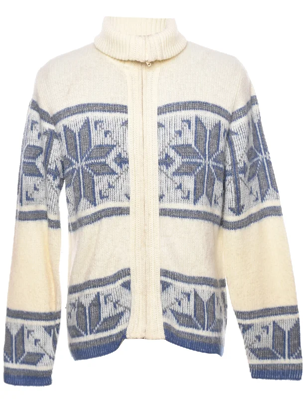 Nordic Off White Cardigan - L Real Fur Shearling Chenille