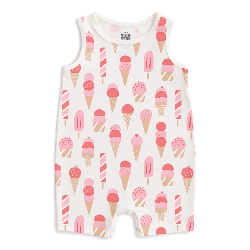 Tank Top Romper - Ice Cream Red & Pink scoop neck tank
