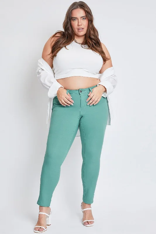Women's Plus Hyperstretch Skinny Pants, Sea Green Comfortable Fleece Pants