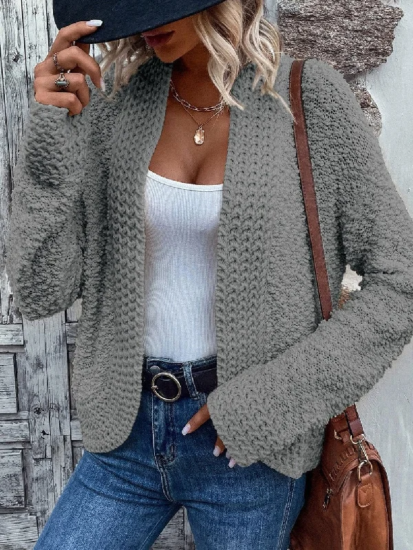Knit Long Sleeve Loose Sweater Cardigan Hooded Caped Shawl Collar