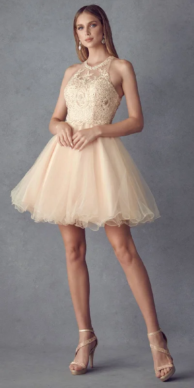 Juliet 826 Fit-and-Flare Halter Neck Short Party Dress Tunics Recommended stylist