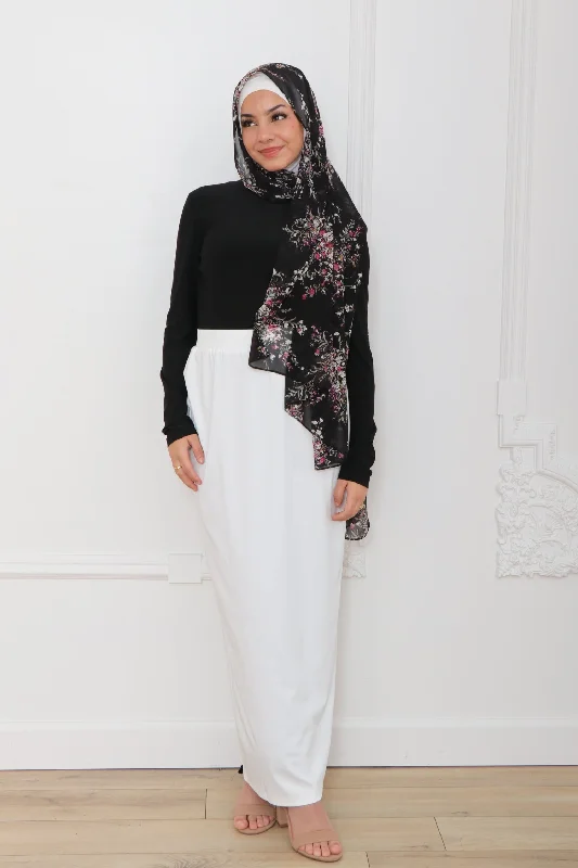 Luxe Silky Spandex Maxi Skirt - White high slit skirt