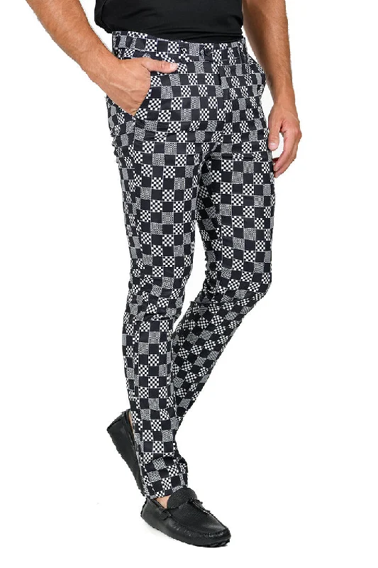 Barabas CP110 STAY IN THE SHADE Black and White Checkered Slim Fit Dress Pant Classic Stretch Pants