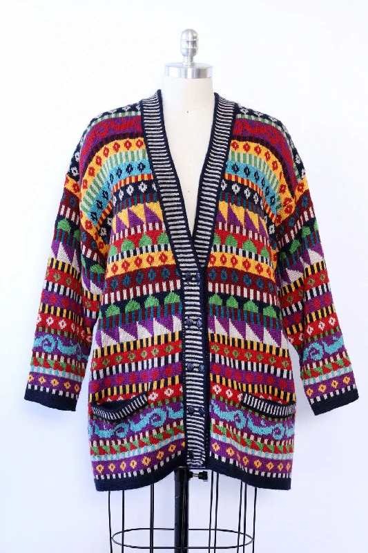 Anne Klein Intarsia Cardigan S-L Rayon Fabric Velvet Fabric Corduroy Fabric
