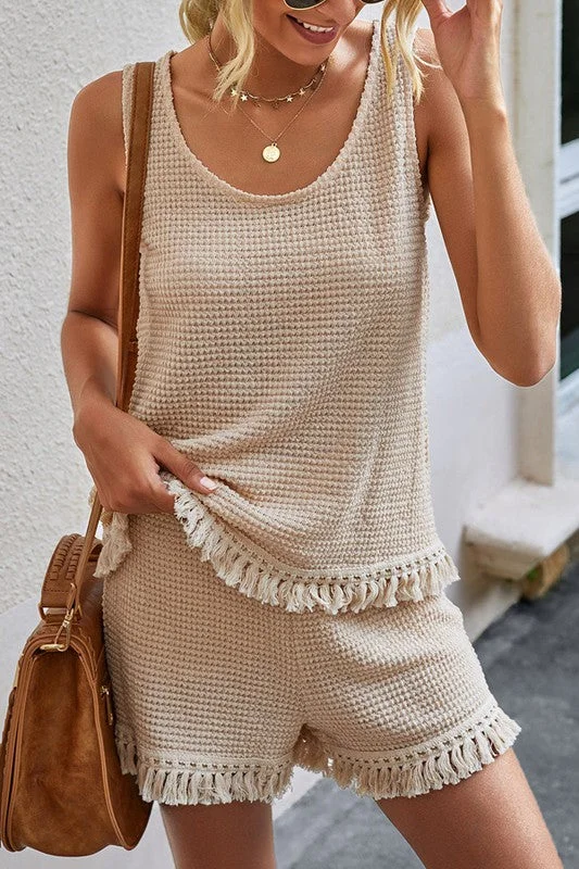 SLEEVELESS TANK TOP AND SHORTS TWO-PIECE SET sheer tank top