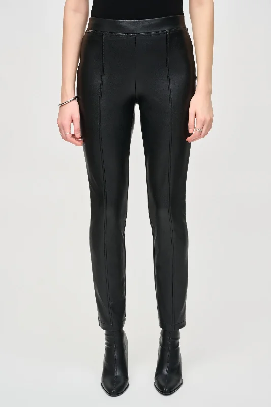 Joseph Ribkoff Black Faux Leather Slim Ankle Pants 243220 Soft Wool Pants