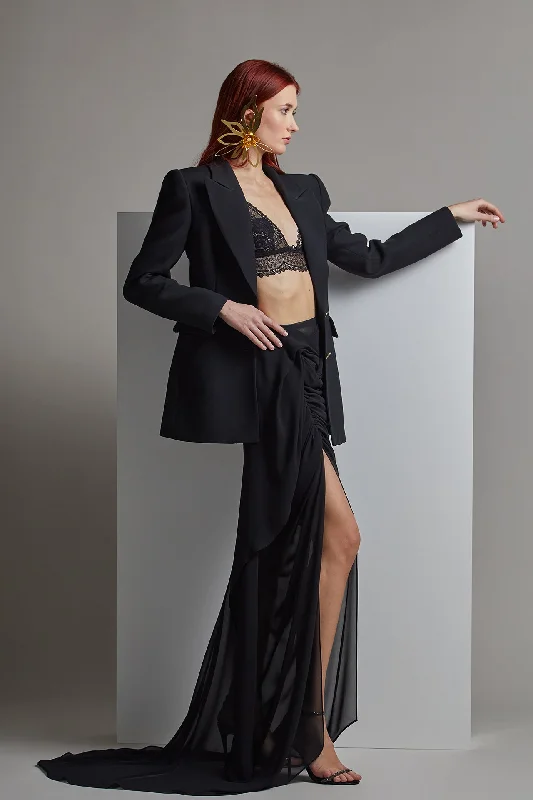 Jacket with crop-top and skirt Welt Pockets Slit Pockets Flap Pockets