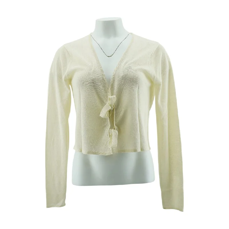 Ivory Solid Cardigan Sweater Patchwork Embroidered Appliqued