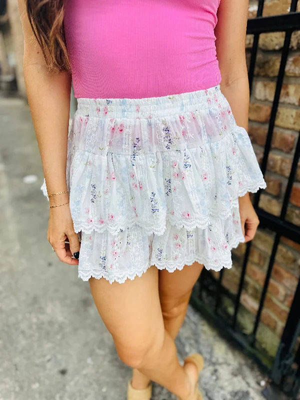 Embroidered Lace Garden Mini Skirt cashmere skirt soft