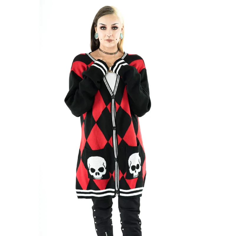 HARLEQUIN CARDIGAN - BLACK/RED Wool Cardigan Cotton Cardigan Cashmere Cardigan