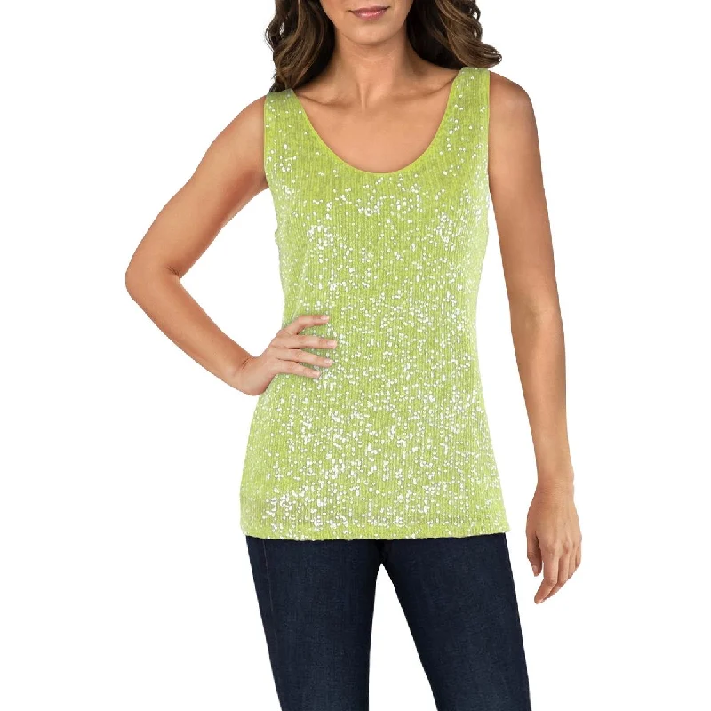 Anne Klein Womens Sqequined Top Tank Top print tank top
