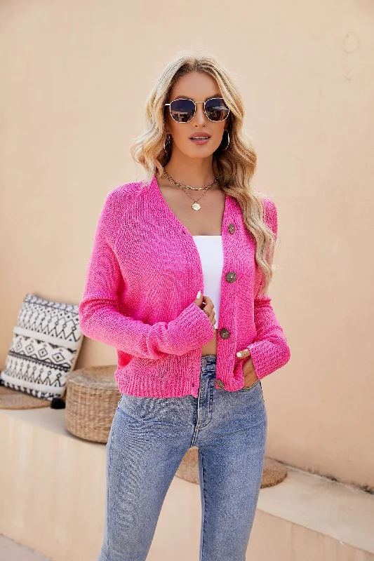 Raglan Sleeve Button Front Cardigan Machine Wash Dry Clean Hand Wash
