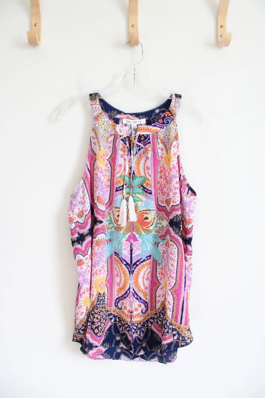 NEW Rose & Olive Multi-Patterned Colorful Tank Top | L lemon yellow tank