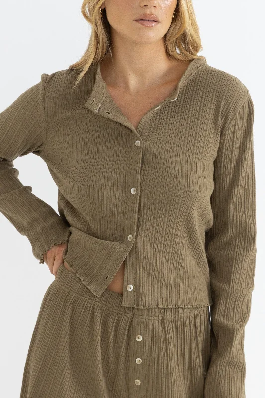 Holly Cardigan Olive Solid Color Striped Floral Print