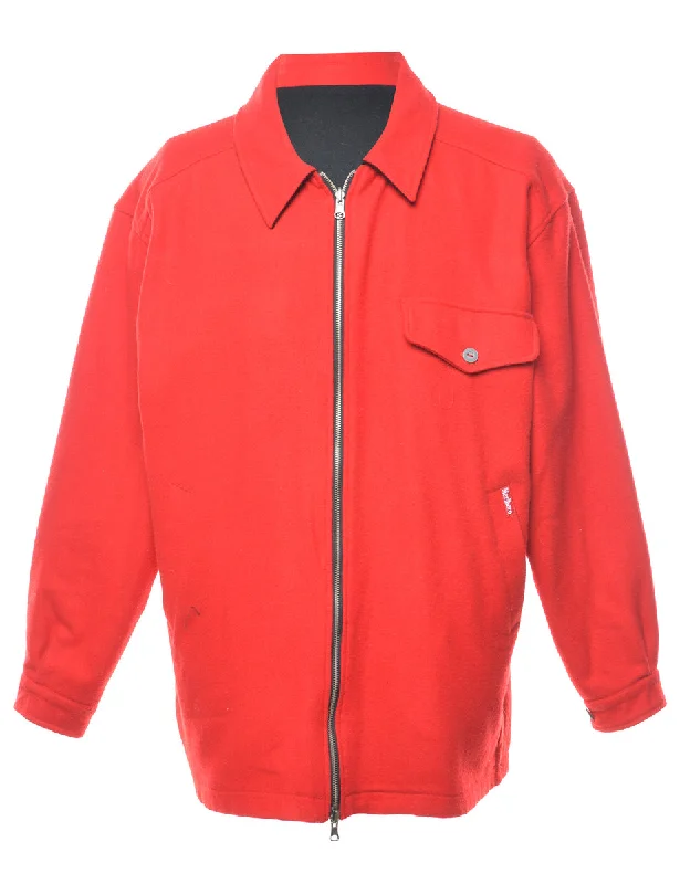 Zip-Front Red Classic Jacket - L Fleece Fabric Down Fabric Feather Fabric