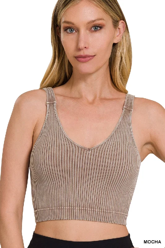 Washed Ribbed Cropped Bra Padded Tank Top workout tank top
