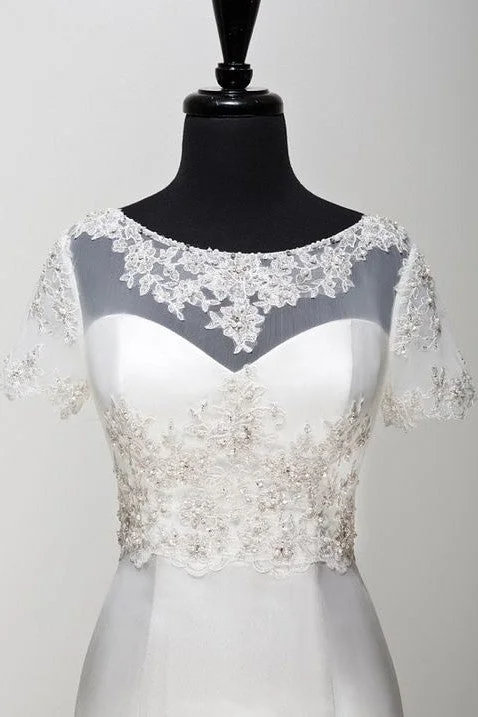 Short Sleeves Bridal Wedding Jackets Bolero with Beaded Lace Fleece Jacket Down Jacket Feather Jacket