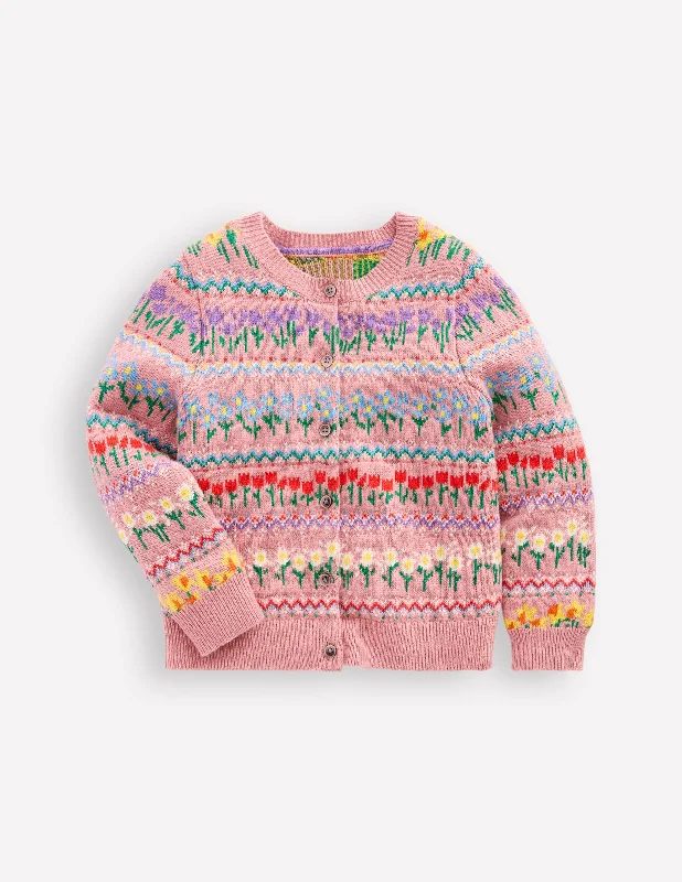Edie Fair Isle Cardigan-Sea Pink Flowers Casual Formal Business