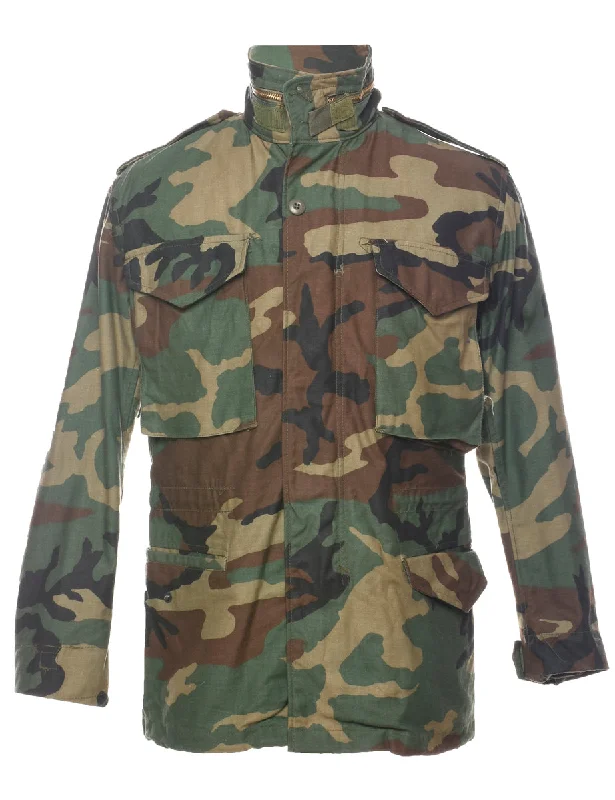 Woodland Camouflage Print Military Jacket - XS Striped Jacket Polka Dot Jacket Floral Jacket