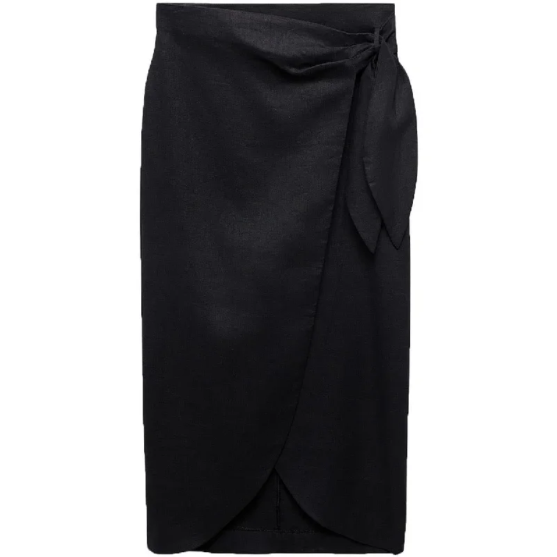 MNG Womens Linen Wrap Wrap Skirt high slit skirt