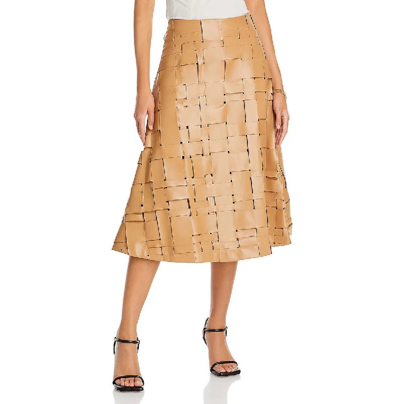 A.W.A.K.E MODE Womens Woven Vegan Leather Midi Skirt velvet skirt glossy