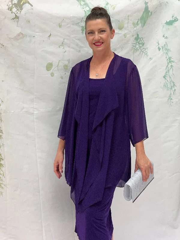 Jackie Purple Chiffon Cardigan Notch Collar Peter Pan Collar Cowl Neck