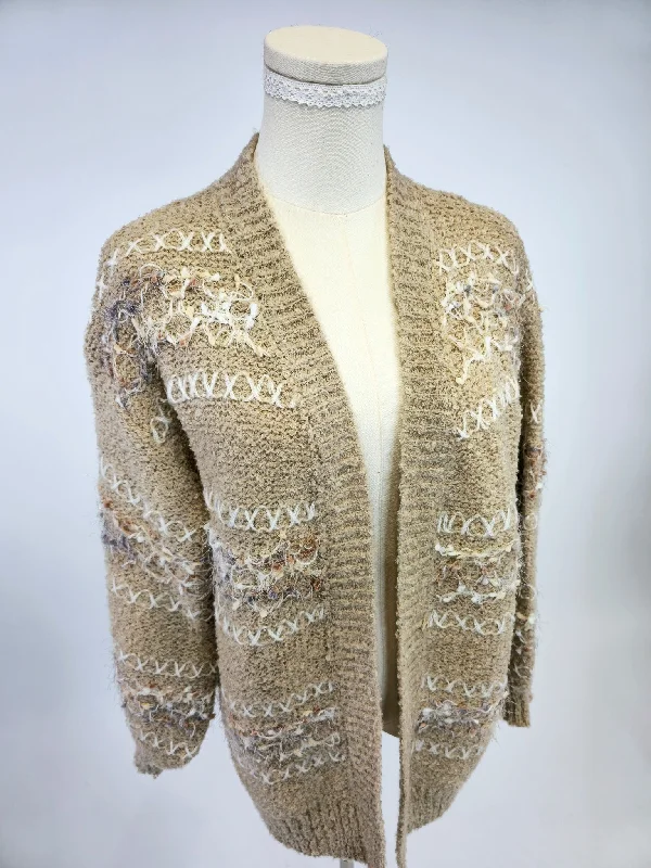 CARDIGAN W/KNIT PATTERN - MOCHA Layered Multi-layer Single Layer