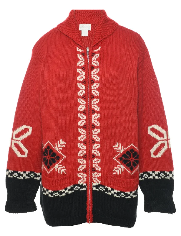 Nordic Red Cardigan - L Asymmetrical,ymmetric Pencil Cardigan