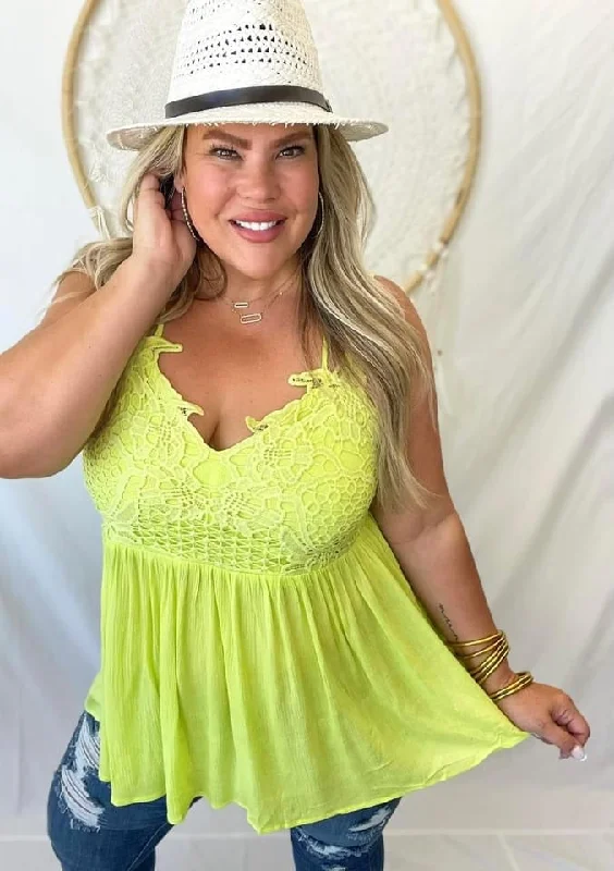 Many Colors - Blakeley Lace Babydoll Swing Tank Top vibrant tank top