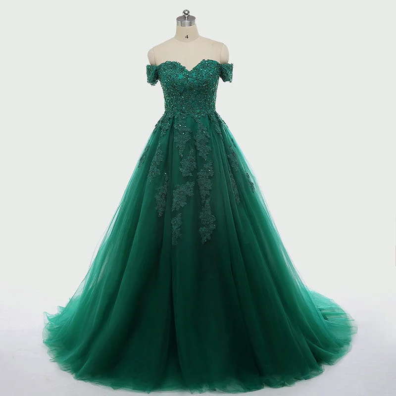 Sexy Dark Green Lace Applique Dresses Short Sleeve Ball Gown For 15 Prom Party Dress Custom Chapel Train Sweet 16 Dresses Y610 Tunics Designer luxury