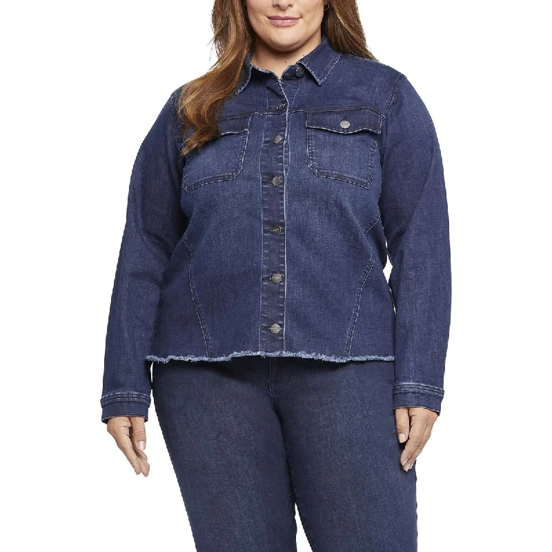 NYDJ Womens Plus Frayed Hem Denim Denim Jacket Mesh Jacket Canvas Jacket Denim Jacket NYDJ Womens Plus Frayed Hem Denim Denim Jacket Mesh Jacket Canvas Jacket Denim Jacket