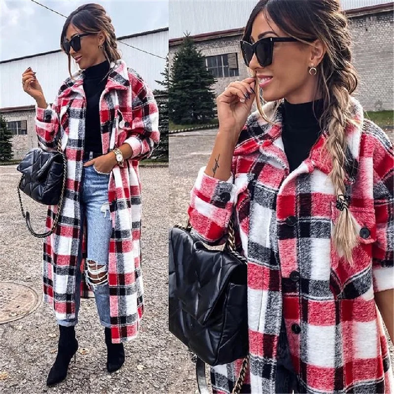 Women's Coat Spring Summer Long Sleeve Red Plaid Jacket Women Lapel Single Breasted Cardigan Coat Turndown Collar Women Coat Faux Fur Fabric Real Fur Fabric Shearling Fabric Women's Coat Spring Summer Long Sleeve Red Plaid Jacket Women Lapel Single Breasted Cardigan Coat Turndown Collar Women Coat Faux Fur Fabric Real Fur Fabric Shearling Fabric