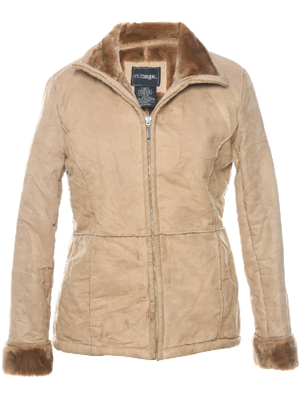 Zip Front Shearling Jacket - M Ribbed Jacket Pleated Jacket Ruffled Jacket