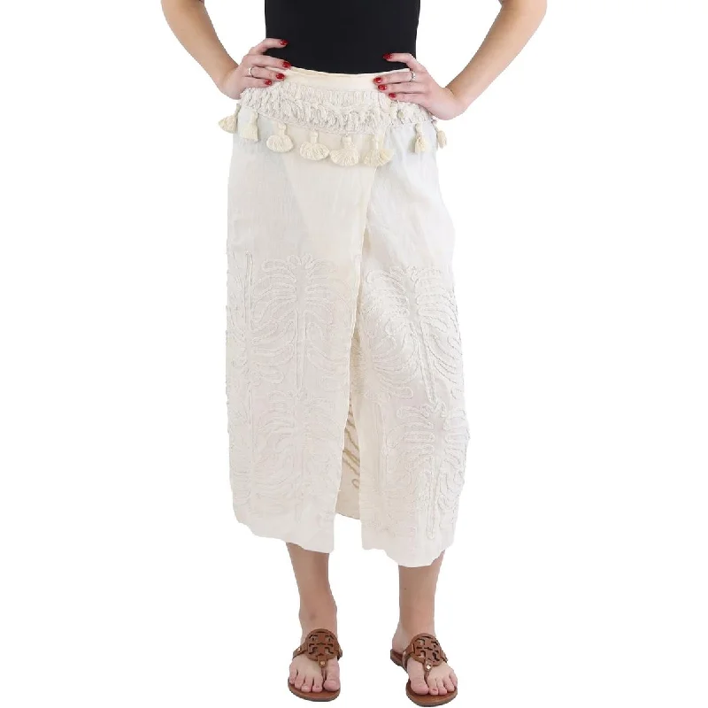 Johanna Ortiz Womens Tansania Sun Linen Midi Wrap Skirt floral skirt print