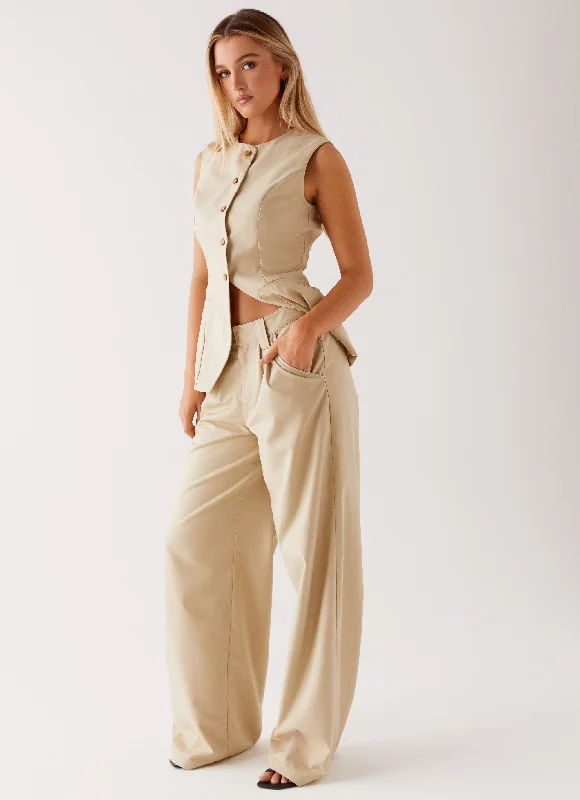 Siena Style Tailored Pants - Beige Fashionable Track Pants