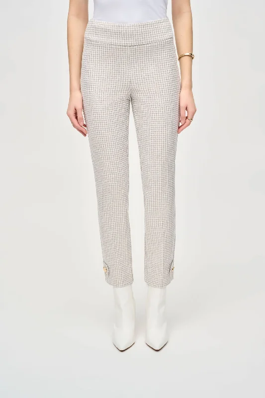 Joseph Ribkoff Beige/Off-White Houndstooth Slim Ankle Pants 243180 Comfy Cargo Trousers