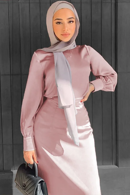 Lameera Satin Skirt - Dusty Rose linen skirt breathable