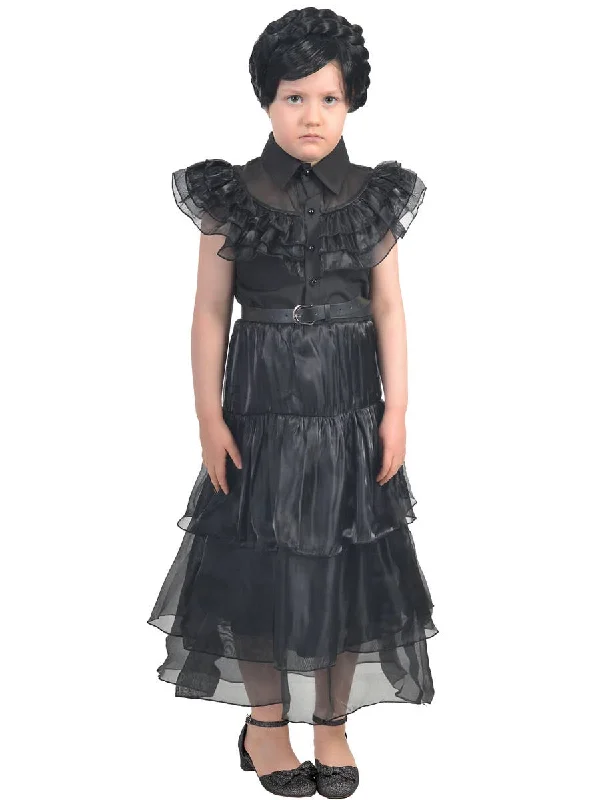 Deluxe Girls Wednesday Black Party Dress Costume Tunics Practical easy-care