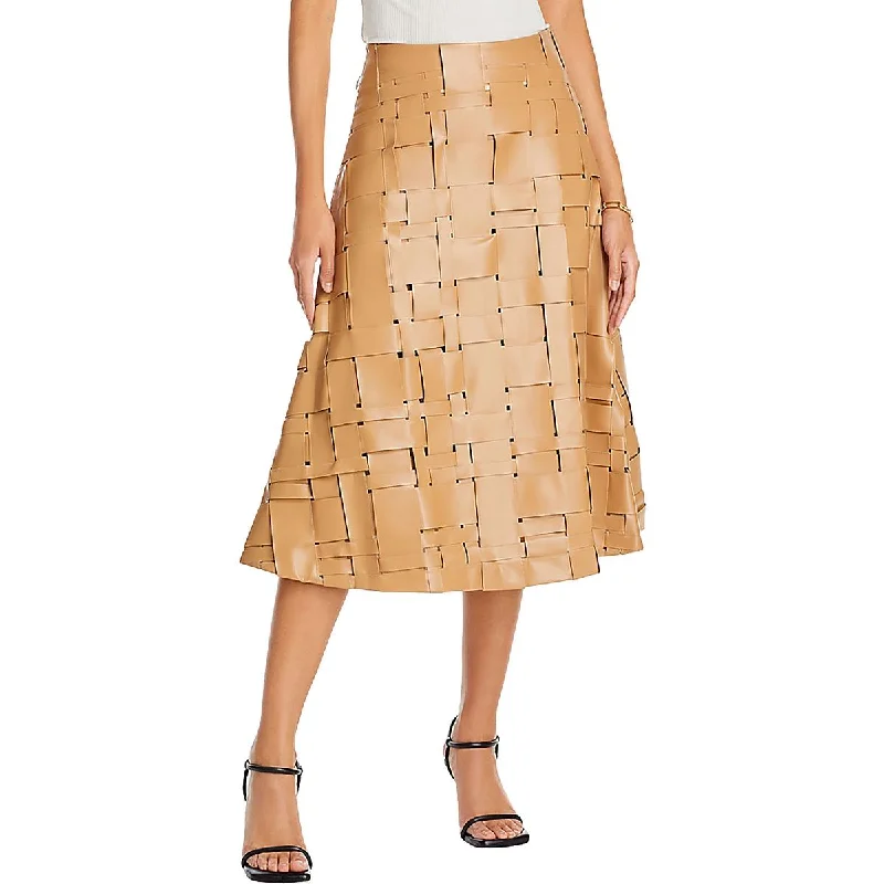 A.W.A.K.E MODE Womens Faux Leather Trim  Midi Skirt wrap skirt elegant